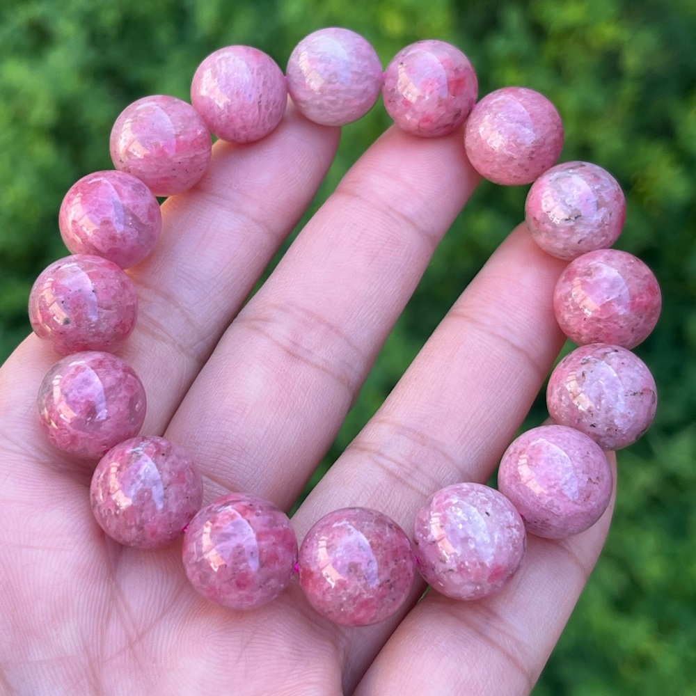 13mm stretchable‎ pink rhodonite bracelet